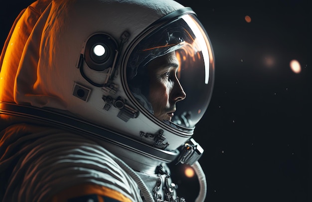 A space astronaut figure wearing a helmet Side profile Generative ai