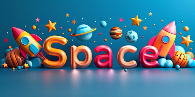 Photo space cartoon theme with rockets planets and stars in colorful style