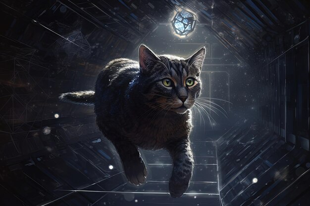 Space Cat Flying Through the Stars cybernetics neurocybernetics speedlight illustration generative ai