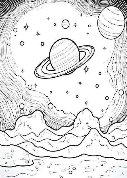 Photo space coloring page astronaut coloring page space astronaut rocket planets line art for coloring page kids coloring page and book space coloring page for kids ai generative