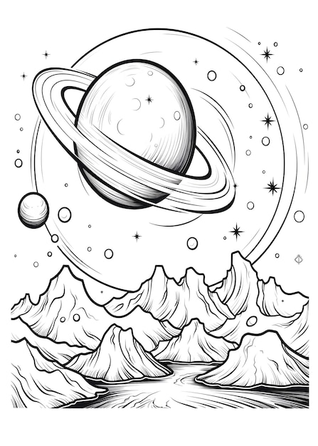 Photo space coloring page astronaut coloring page space astronaut rocket planets line art for coloring page kids coloring page and book space coloring page for kids ai generative