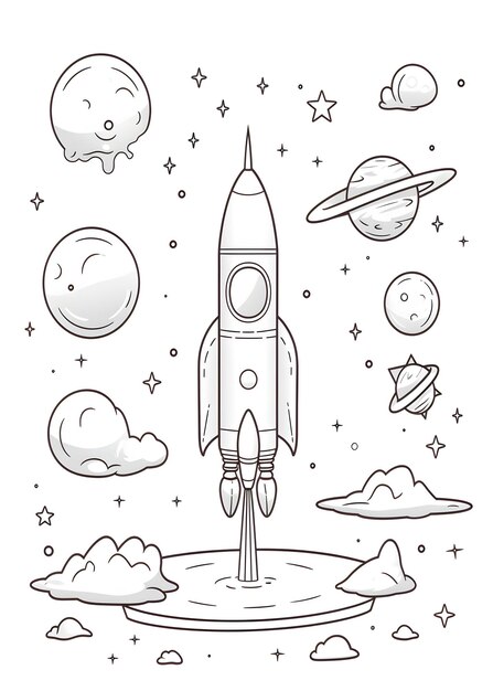 Photo space coloring page astronaut coloring page space astronaut rocket planets line art for coloring page kids coloring page and book space coloring page for kids ai generative