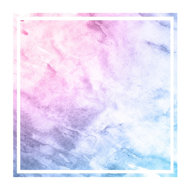 Space colors hand drawn watercolor rectangular frame background texture with stains