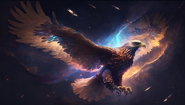 Space Eagle in space Godlike creature cosmic awe inspiring dreamy digital illustration Generative ai