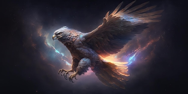 Space Eagle in space Godlike creature cosmic awe inspiring dreamy digital illustration Generative ai