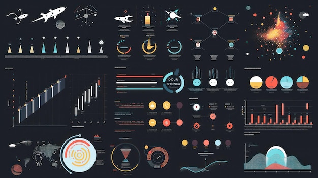 Photo space exploration infographic elements rockets planets charts and graphs for data visualization on space travel technology and discovery