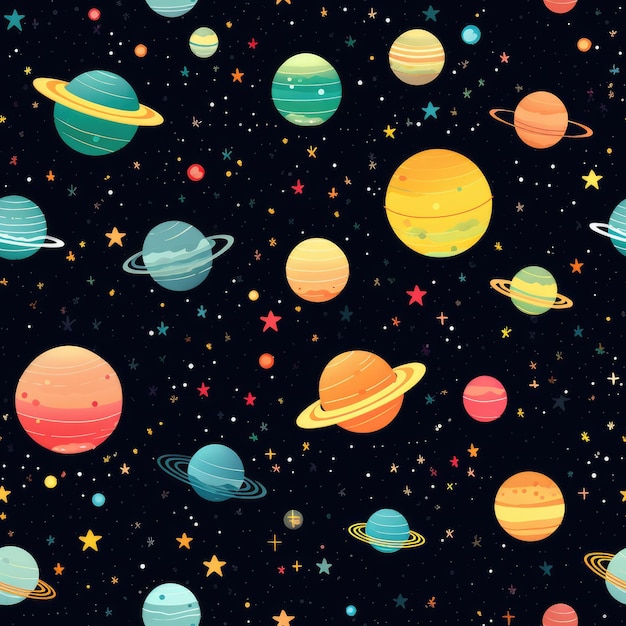 Space galaxies celestial bodies seamless pattern