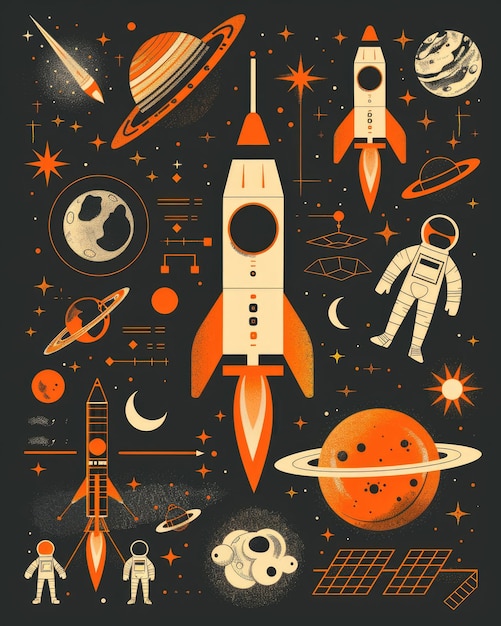 Space Infographic How to be an Astronaut Cartoon Illustration with Stars Moon and Rocket