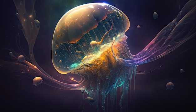 Space Jellyfish in space Godlike creature cosmic awe inspiring dreamy digital illustration Generative ai