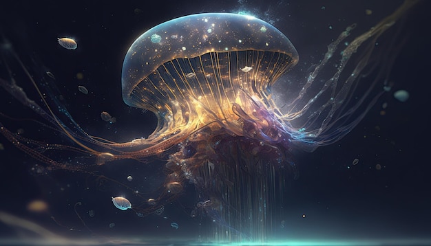 Space Jellyfish in space Godlike creature cosmic awe inspiring dreamy digital illustration Generative ai