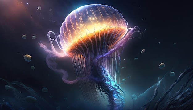 Space Jellyfish in space Godlike creature cosmic awe inspiring dreamy digital illustration Generative ai