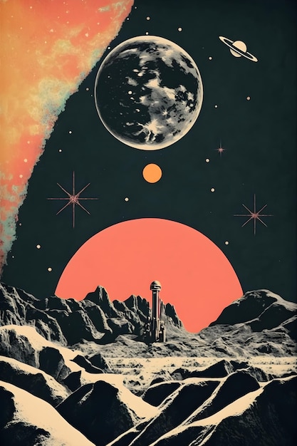 Space Landscape Retro style Cosmos Abstract Crazy and Psychedelic Background