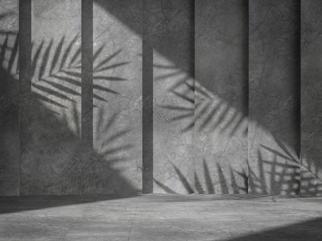 Space for product showcase in a concrete room with the shadow of the tree