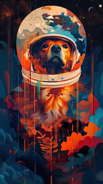 Space pup in orbit helmet botanical galaxy twinkling curiosity centered