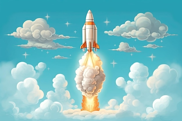 Space rocket in the clouds Cartoon style with AIGenerated Images