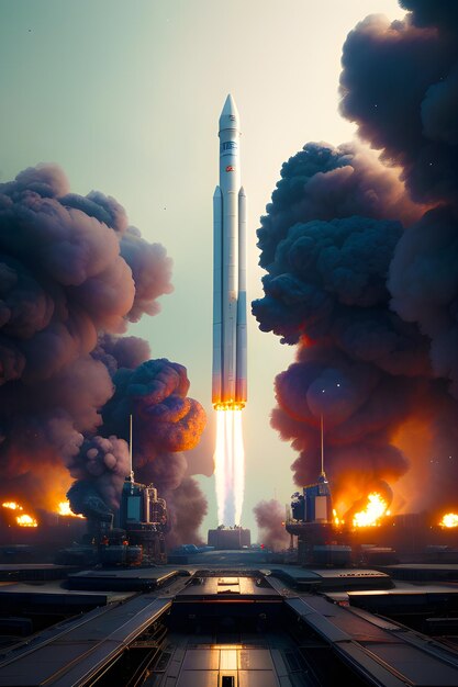 space rocket launch a lot of smoke sharp focus emitting diodes smoke artillery sparks racks