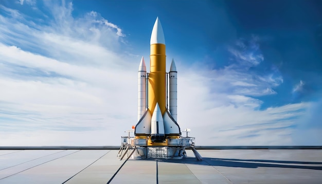 Photo space rocket ready for launch realistic panoramic closeup of sky background