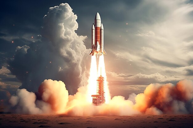 Space Rocket Soaring from Mysterious Planet Generative AI