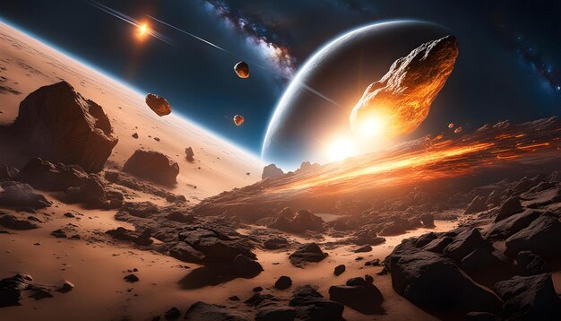 Space rocks falling on planet blasts and crashes of comets