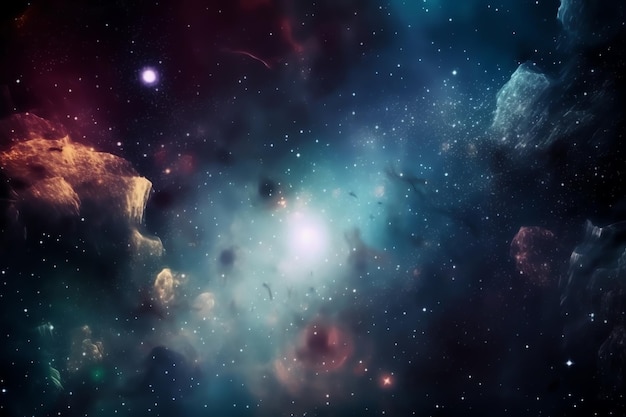 A space scene with a nebula and stars in the background.