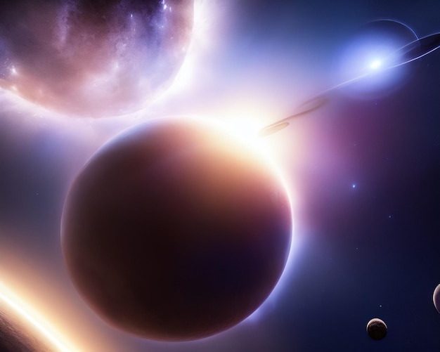 A space scene with planets and a star