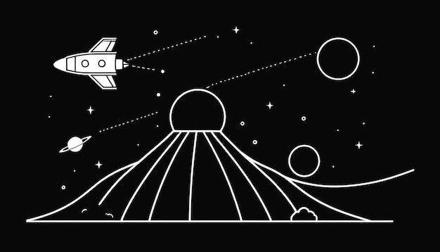 Photo a space ship is drawn in black and white