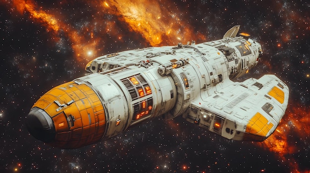 Photo a space ship with a background of stars and stars