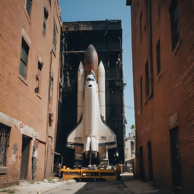 Photo a space shuttle being moved into a building in a city