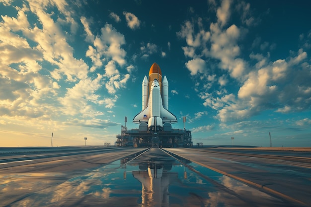 Photo the space shuttle is on the launch pad during a clear day elements of this image furnished by nasa