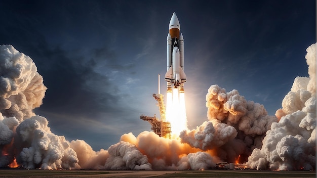 Photo space shuttle launches rocket blastoff launching