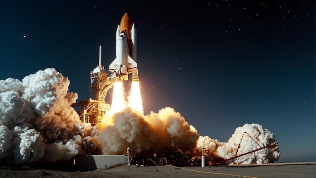 A space shuttle launching from Earth