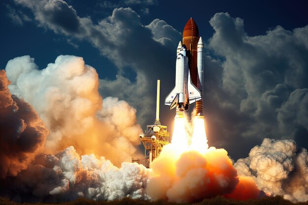 Space shuttle launching to space