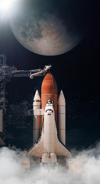 Space Shuttle takes off to moon Elements of this image furnished by NASA