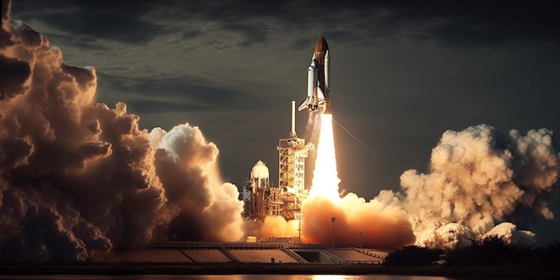 Space shuttle takes off to the moon