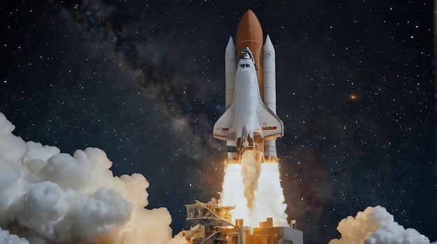 a space shuttle taking off from the launch pad