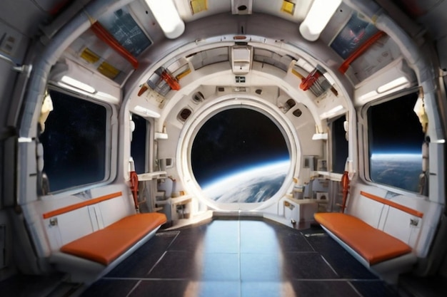 Photo space station interior with view into