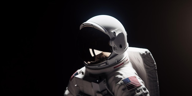 A space suit with a black visor and a white helmet