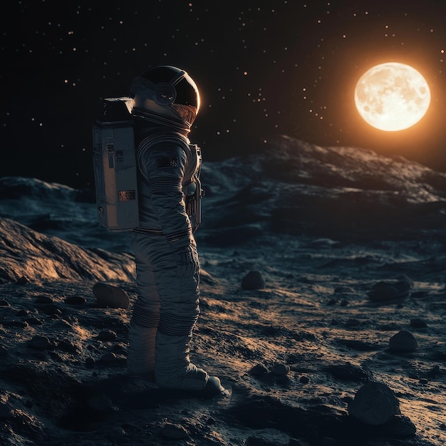 a space suit with a space suit on the moon