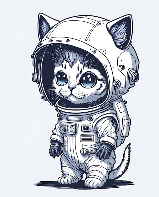 Space suited cat astronaut vector concept digital art hand drawn illustration