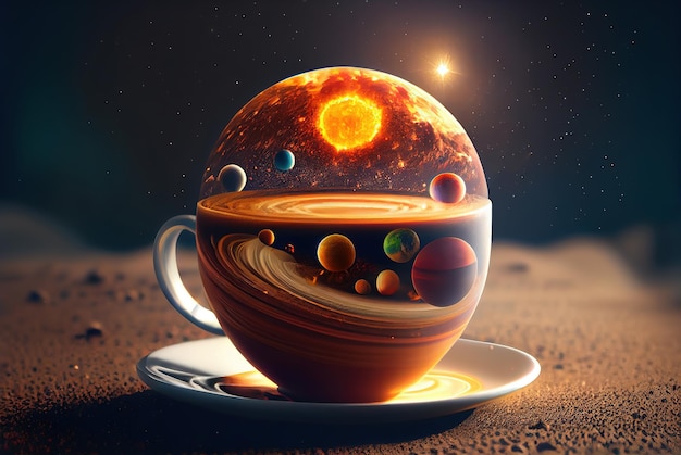 Space sun and planets in cup abstract creative background Generative AI