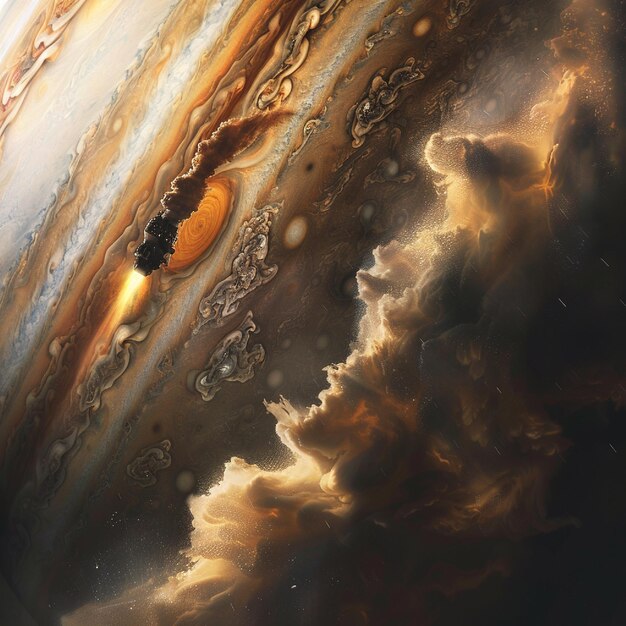 Photo a space test dropping into the spinning surges of jupiter imparting data back to earth