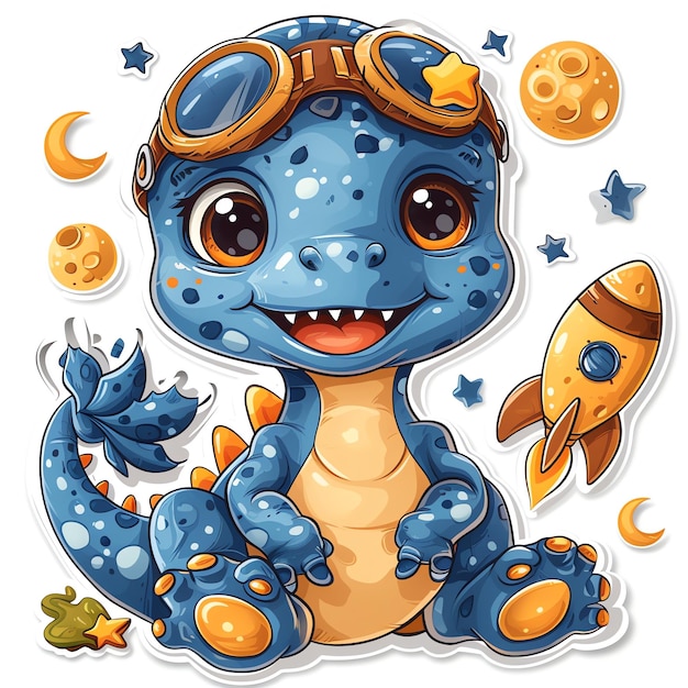 Space themed blue dinosaur childrens sticker