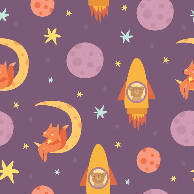 a space themed wallpaper with a cartoon cat and planets