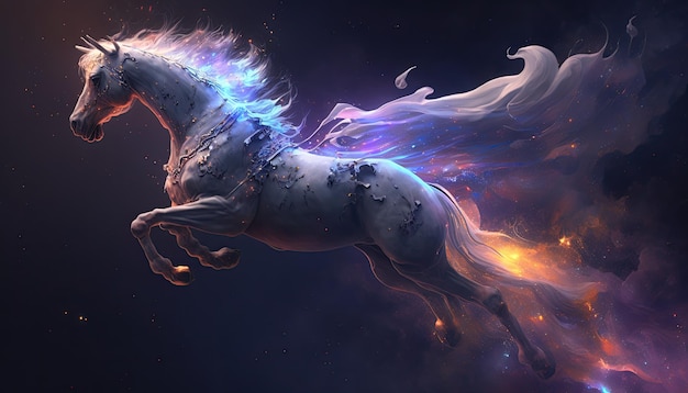 Space Unicorn in space Godlike creature cosmic awe inspiring dreamy digital illustration Generative ai