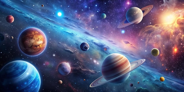 Space wallpaper banner background Stunning view of a cosmic galaxy with planets and space objects