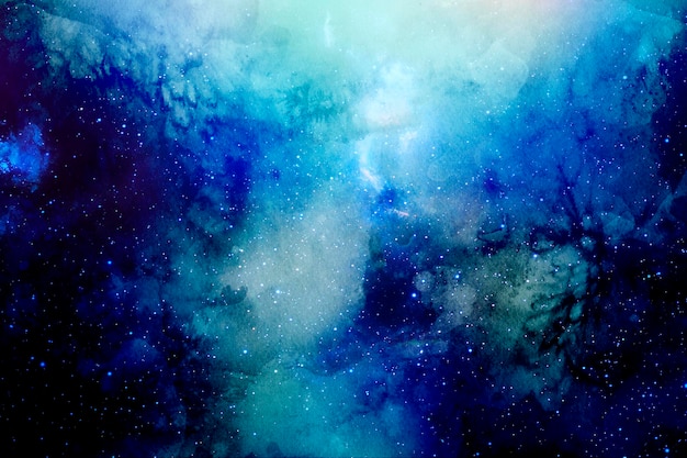 Space watercolor colorful background with nebula and shining stars