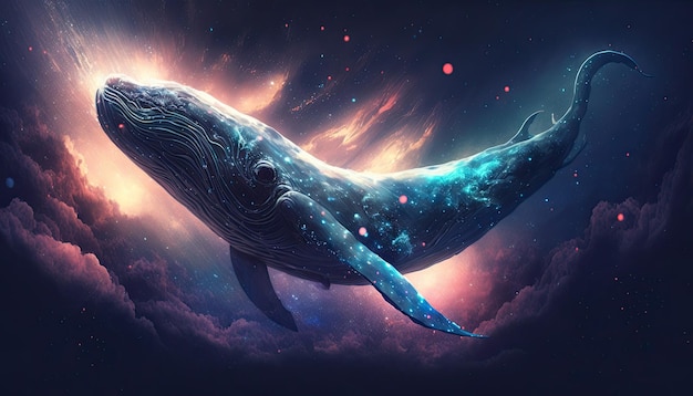 Space Whale in space Godlike creature cosmic awe inspiring dreamy digital illustration Generative ai