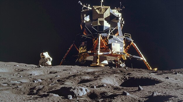 the spacecraft is shown on the surface of the moon