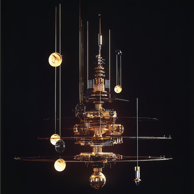 A spacecrafts communication array with antennas extended for signal transmission