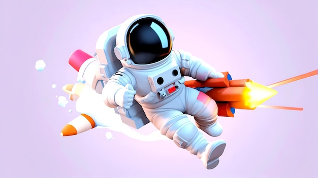 spaceman astronaut flying with 3d rocket